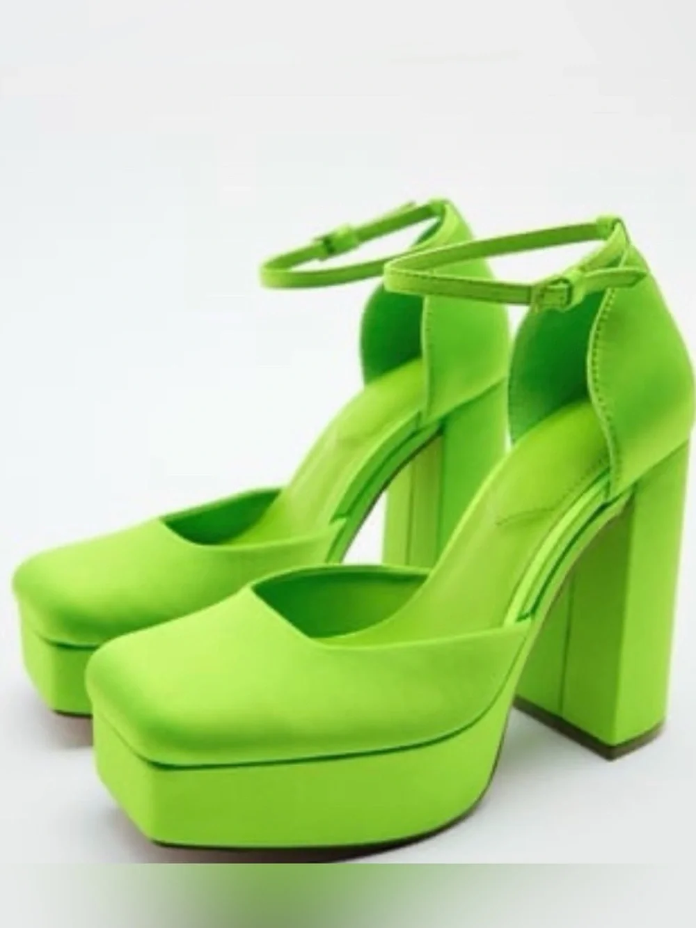 ZARA Bright Lime Platform Mary Jane’s Ankle-Strap Pumps ~ Never Worn